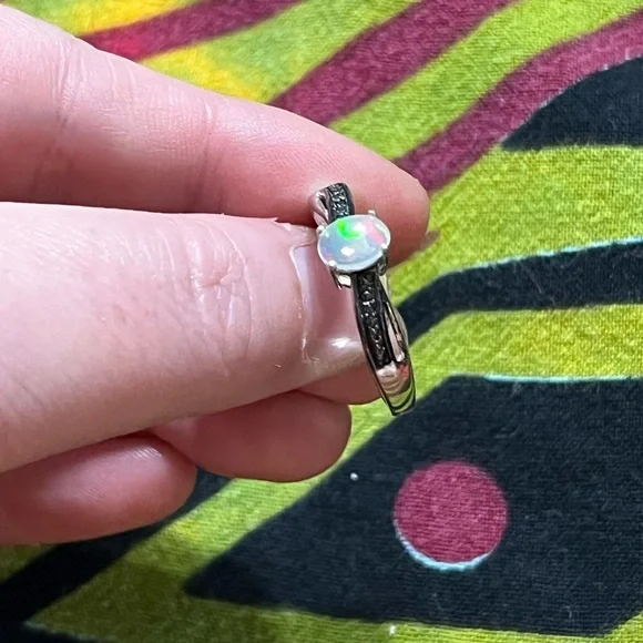 Chuck Clemency Ethiopian Opal Black Diamond Chip Sterling Silver 925 Size 9 3/4 - Picture 5 of 8
